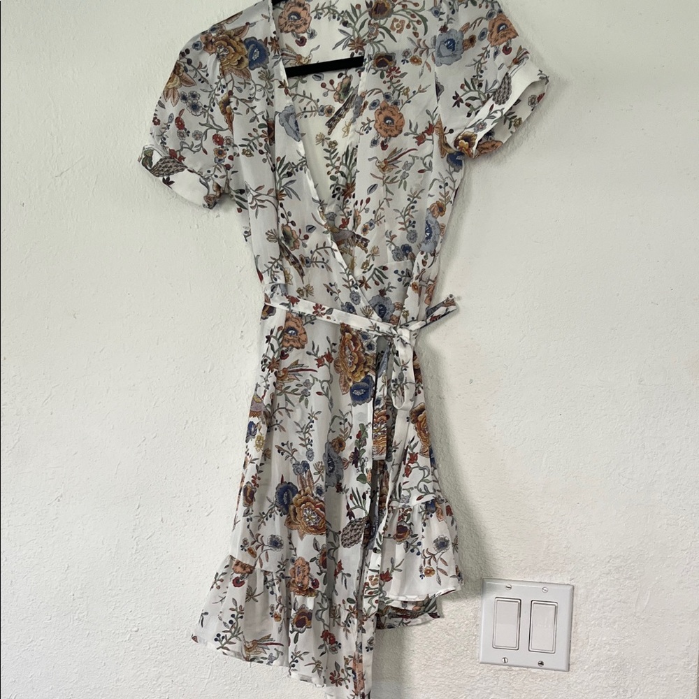 Floral Wrap Dress in White and Blue